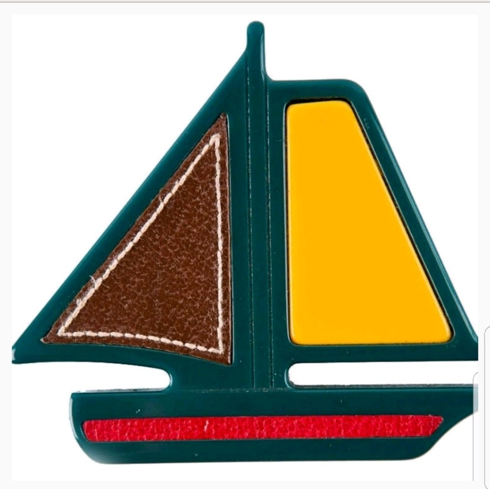 Vtg. 90's PRADA Resin & Leather Sailboat Brooch